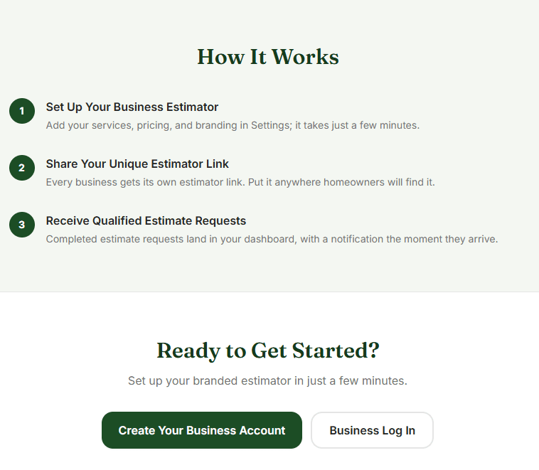 Tree Service Estimator business setup and lead workflow